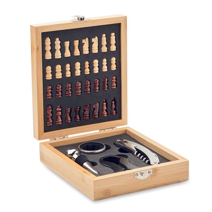 Chesset Weinset mit Schachspiel, Holz