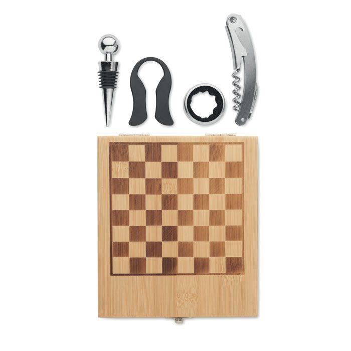 Chesset Weinset mit Schachspiel, Holz